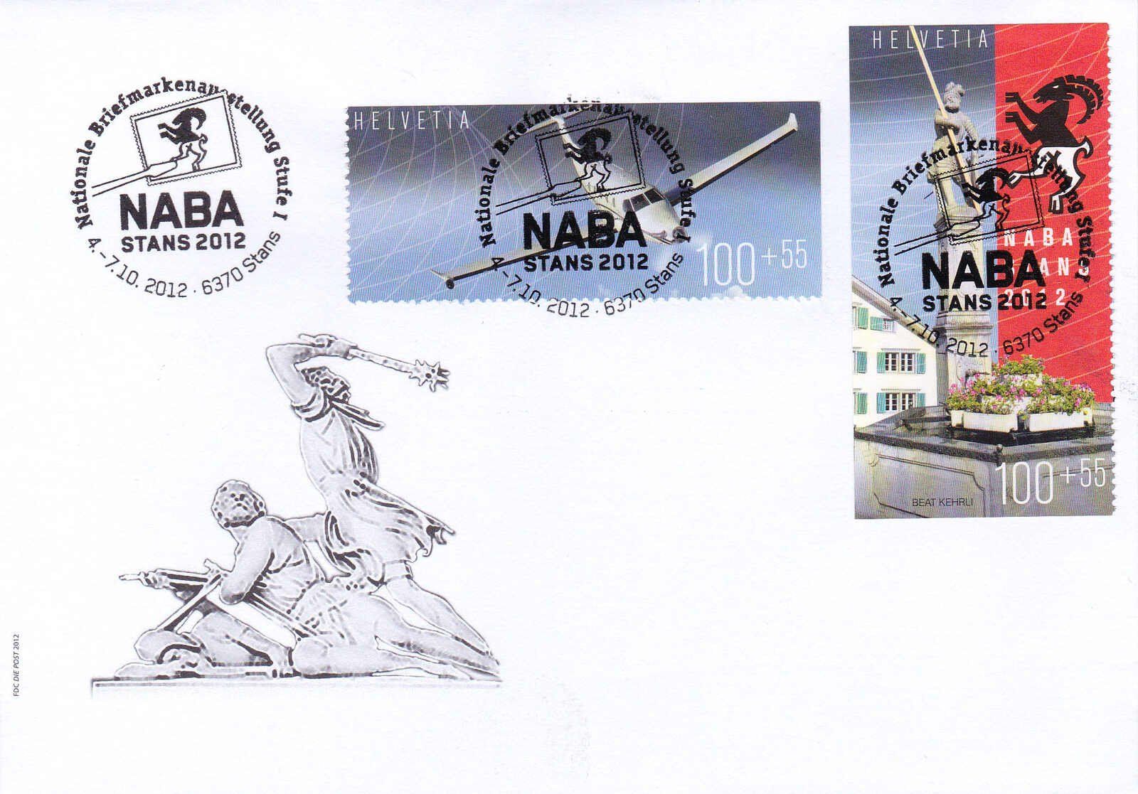 Tutti i francobolli: 2012, NABA Stans, Blockausschnitte auf 2 illustr. Blanko-FDC – Usato da Wenslingen venduto da riger11