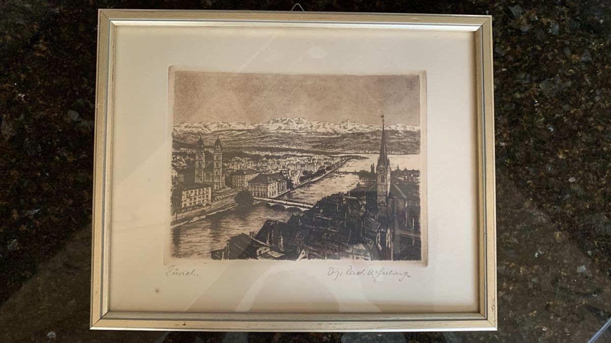 Poster & Bilder: Originale Radierung Zürich, gerahmt. – Gebraucht aus Aathal-Seegräben von Sandmi11