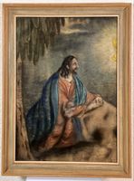 Antikes Jesus Gemälde, Pastell auf Papier gerahmt.