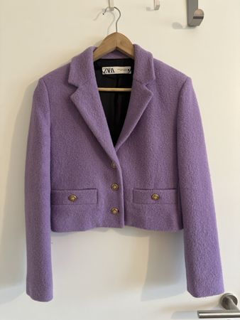 Zara Jacket Purple Textured Cropped Size S New