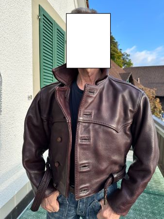 Edle Lederjacke, braun-bordeauxrot, Einzelanfertigung M