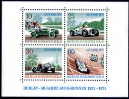 BERLIN 50 JAHRE AVUS-RENNEN 1921-1971 BLOCK MIT 4 MARKEN **