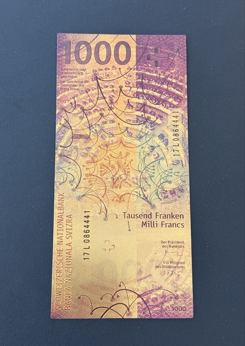 Banknoten: Vergoldete 1000er CHF Note – Neu und originalverpackt aus Goldach von igwhitestar 1