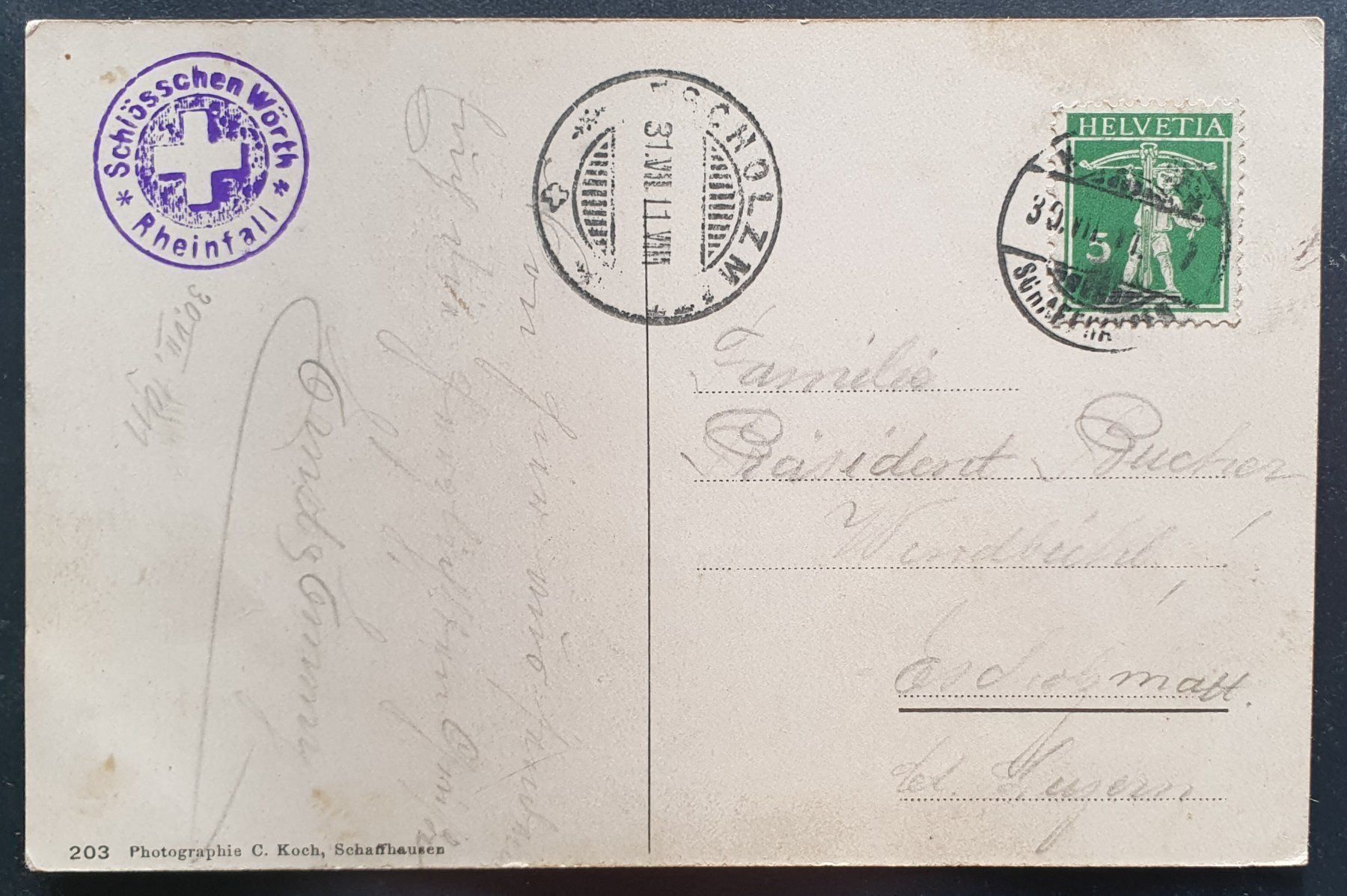 Ansichtskarten: Rheinfall - Schlösschen Wörth 1911 – Gebraucht aus Kreuzlingen von Rschweiz1 1