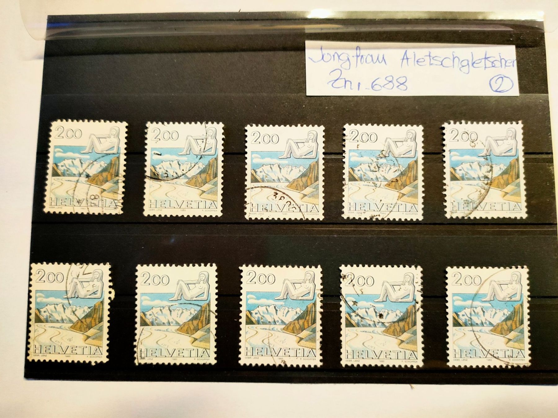 Tutti i francobolli: Briefmarken Schweiz Aletschgletscher 2Fr. / 10 Stück – Usato da Bronschhofen venduto da happynews2018