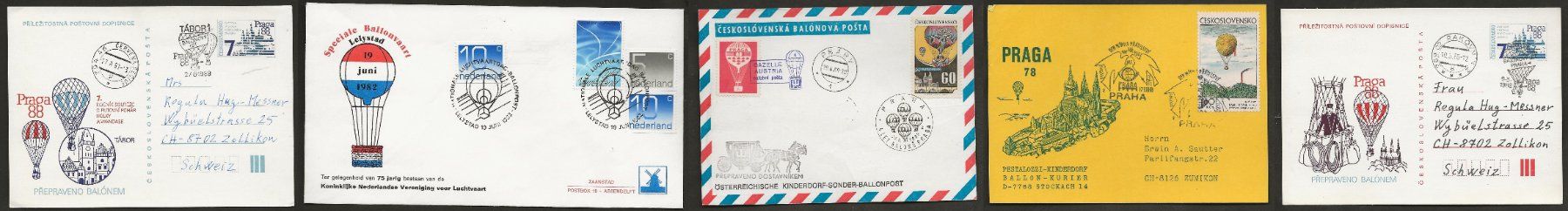 Tous les timbres: 5 Belege Ballon 1968 Tschechoslowakei Luftpost – D'occasion à Au ZH par xelagreb01