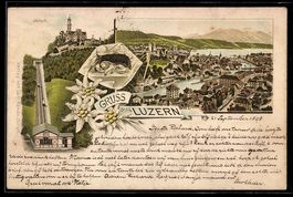 Vorläufer-Lithographie Luzern, 1895, Totalansicht, Gütsch mi