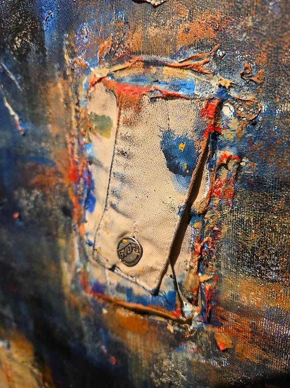 Dipinti: ACRYLBILD MIT JEANSTEILEN EINGEARBEITET – Nuovo (secondo la descrizione) da Zollikerberg venduto da Doris11362 4