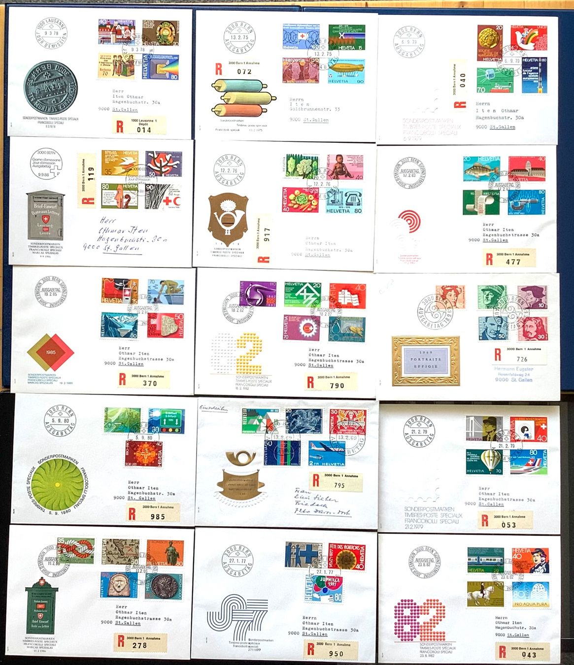 Tutti i francobolli: 1969 - 1985 Schweiz / 15 FDC - Einschreiben - – Nuovo (secondo la descrizione) da Liestal venduto da Skunk02