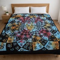 Tagesdecke XL Batik Überwurf Baumwolle Ganesh Türkis Ganesha