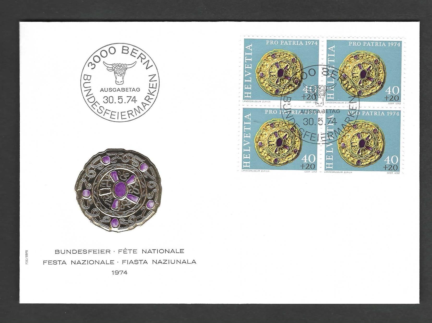 Tutti i francobolli: CH FDC Pro Patria  Viereblock 1974 – Nuovo e nell'imballaggio originale da Koblenz venduto da Markenhimmel