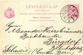 GANZSACHE UNGARN SOPRON NACH BURGDORF SCHWEIZ 1907 - SP46
