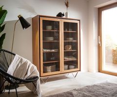 Vitrine STONEGLOW 115x150 Akazie Natur 2-T Steinfurnier V-F
