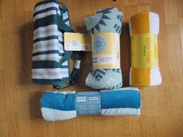 Bade-Set Kühltasche + Badetuch rund + Standtuch blau + gelb