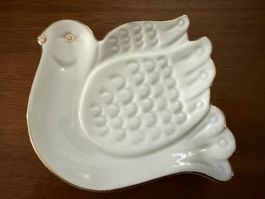 Keramikschale Taube weiss mit Goldrand ca. 11cm