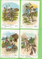 4 Antike Postkarten  Trachten Humor Berge