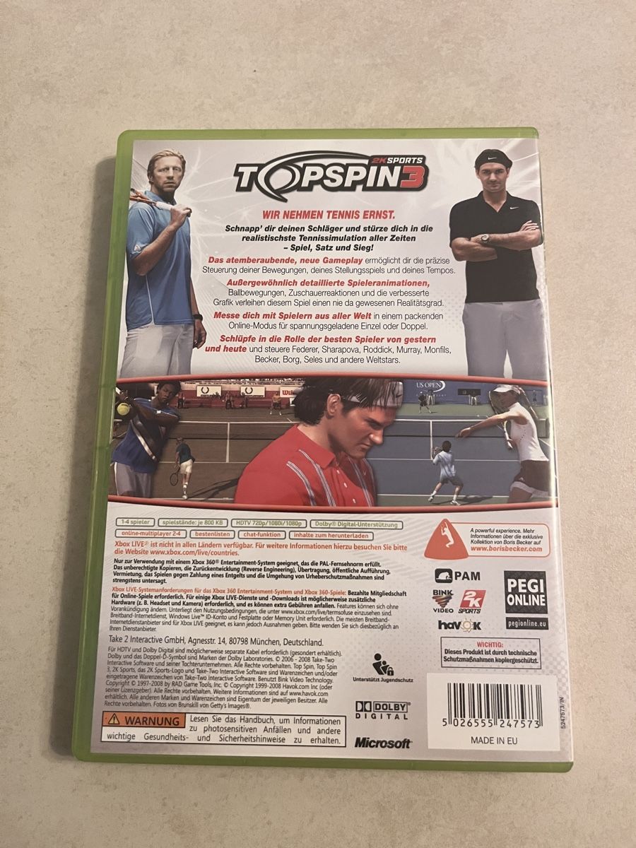 Jeux: top spin 3 xbox360 – D'occasion à Suhr par SchnapperCH 1