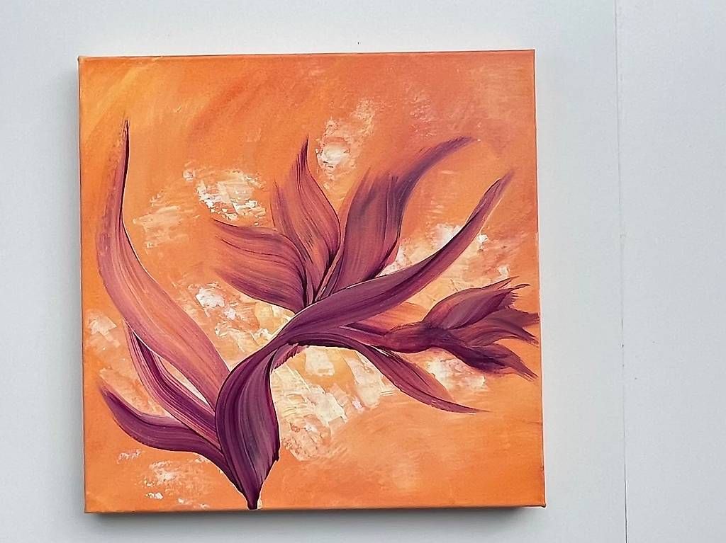 Dipinti: 40x40cm Bild orange-violett "Smiling Flower" – Nuovo e nell'imballaggio originale da Urdorf venduto da manuela4 1