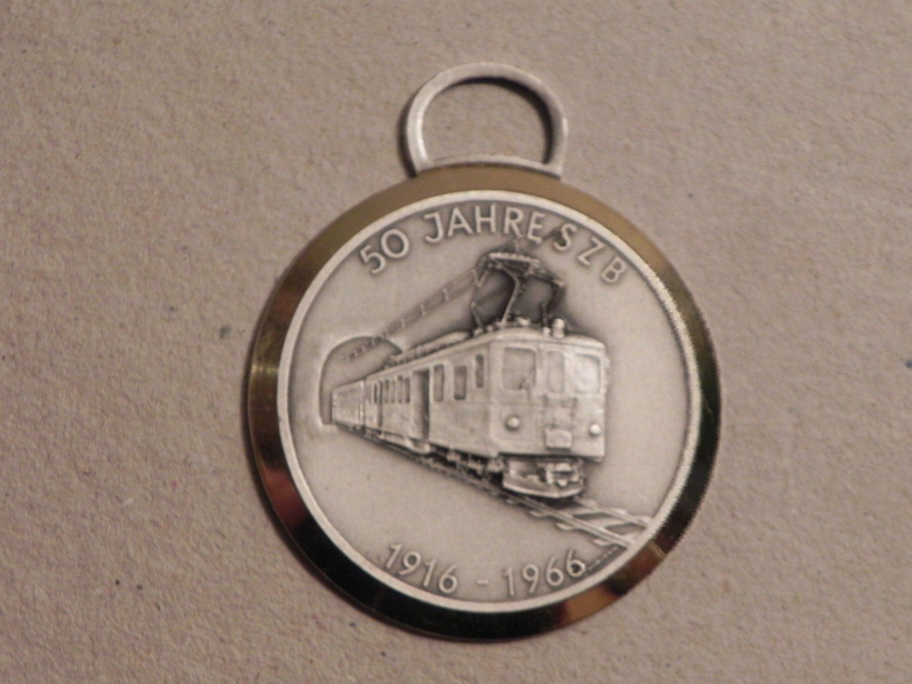 Medaillen: Medaille Eisenbahn Bahn Zug SZB 1916 - 1966 – Gebraucht aus Siebnen von krimsie