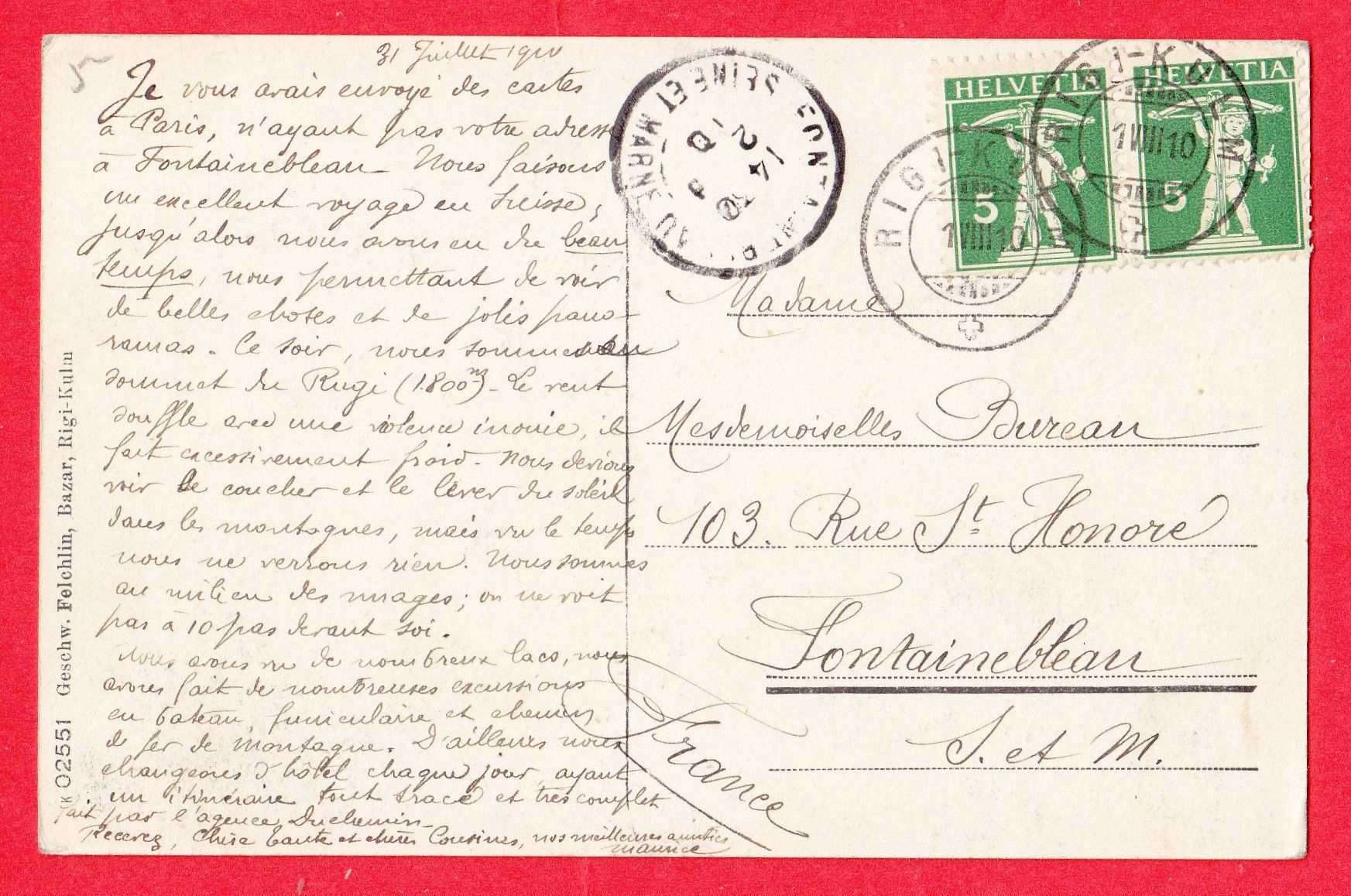 Cartes postales: 1910   1 August  Ansichtskarte Rigi- Kulm gelaufen – D'occasion à Adliswil par Aenti 1