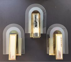 Paire Appliques Murales Verre Metal Dorees 1970s Ensemble