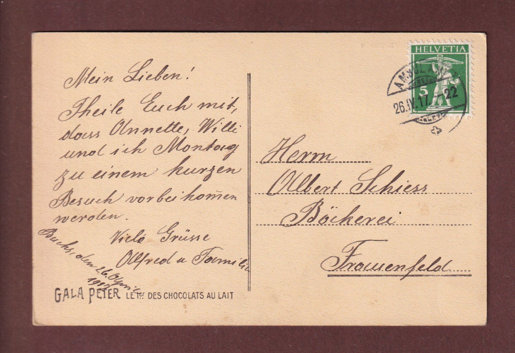 Cartes postales: LAUTERBRUNNEN - Gala Peter - 1917 – D'occasion à Pully par nicecards-shop 1