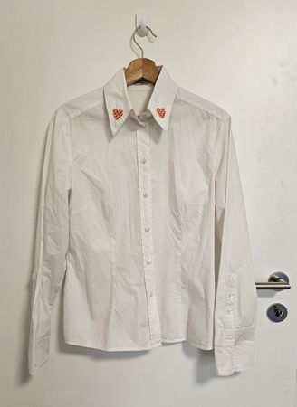 White Shirt with Custom Heart Embroidery 38 M