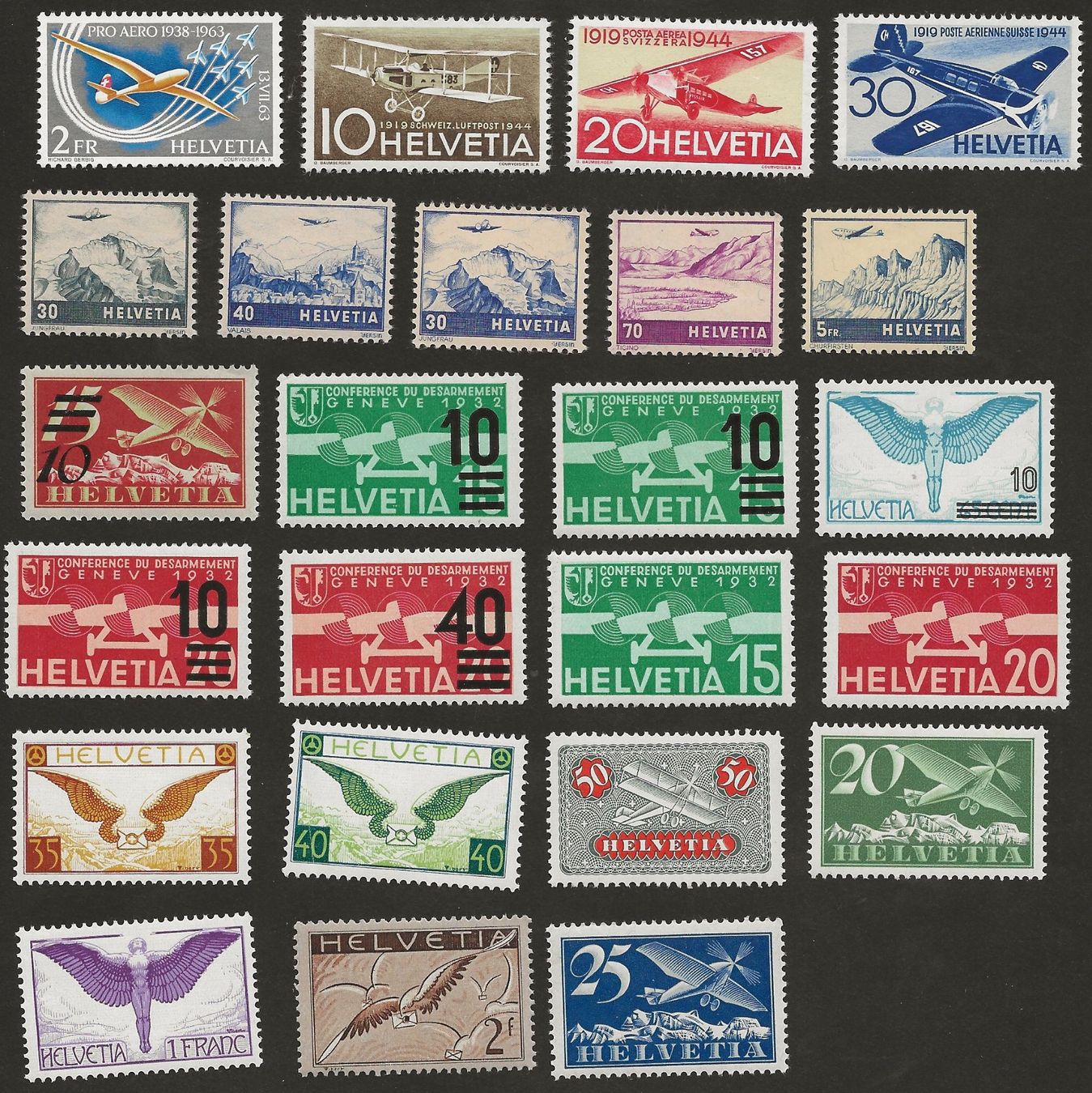 Tutti i francobolli: 24 Stück Flugpostmarken Schweiz postfrisch Katalog 600.- – Usato da Au ZH venduto da xelagreb01