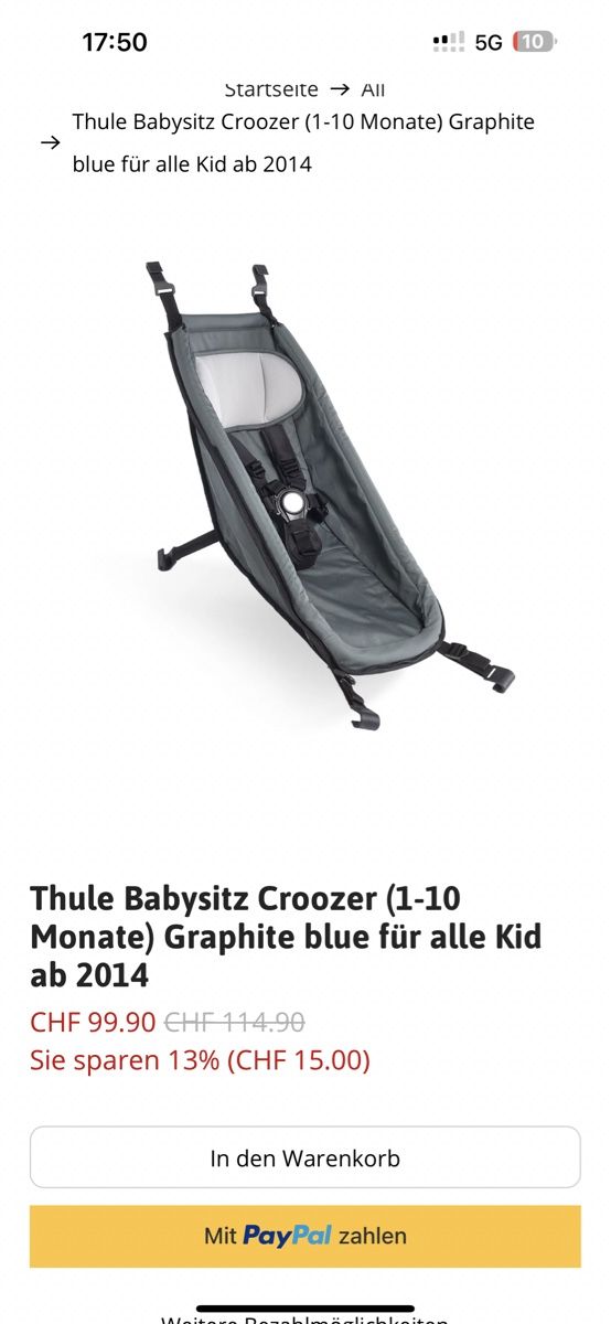 Croozer Rimorchi: Thule Babysitz Croozer Graphite Blue, ab 1 Monat Top! – Usato da Pratteln venduto da milisandra