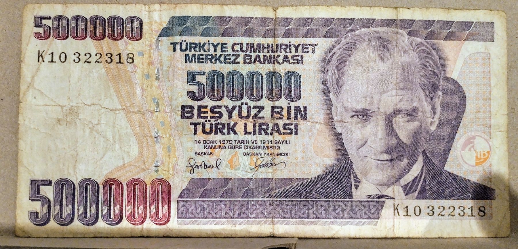 Banknoten: Türkische Lira 500'000 – Gebraucht aus Steinhausen von MuRaTo