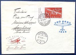 1946 Flugpost Pro Aero Laussane - Locarno mit Tab