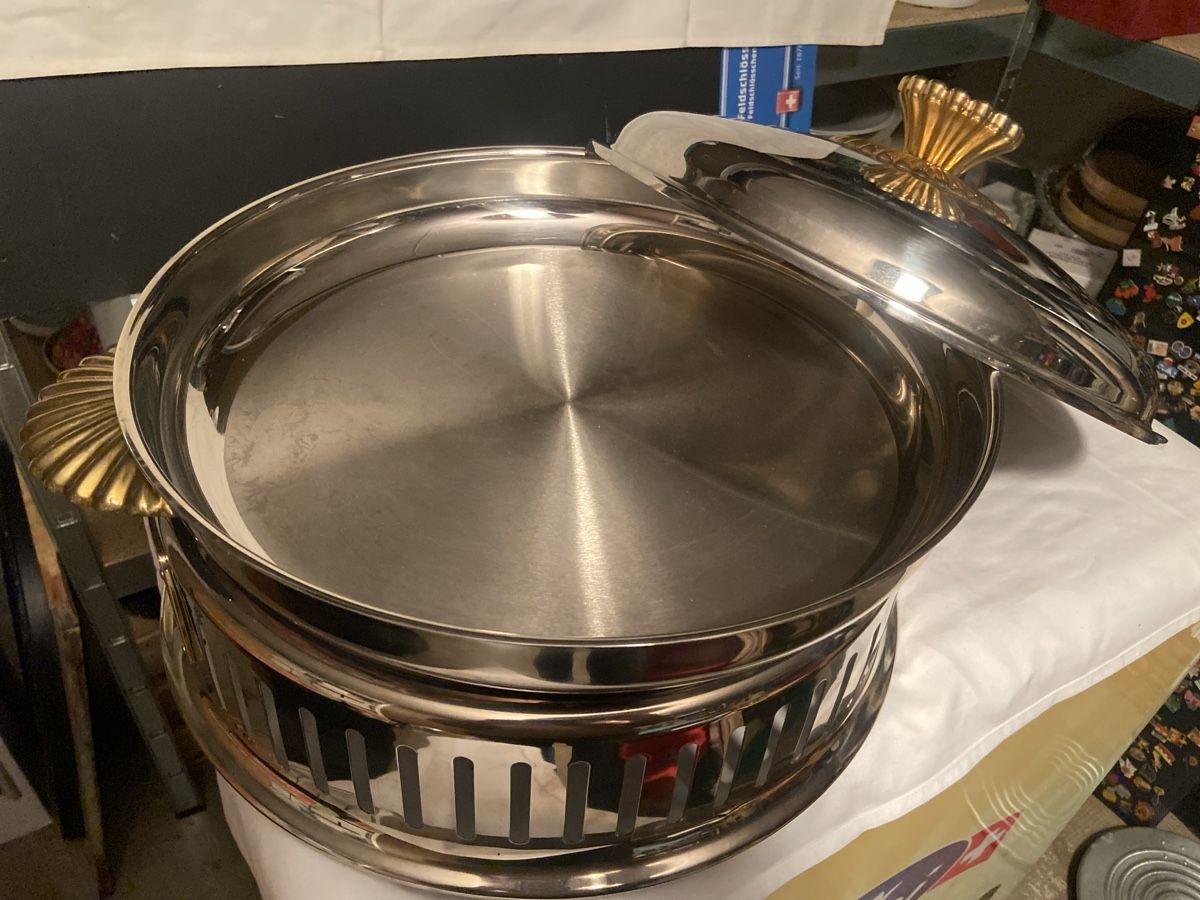 Pfannen: Edelstahl Chafing Dish Rechaud Warmhalteplatte Chrom – Gebraucht aus Wangen an der Aare von Thedog 2