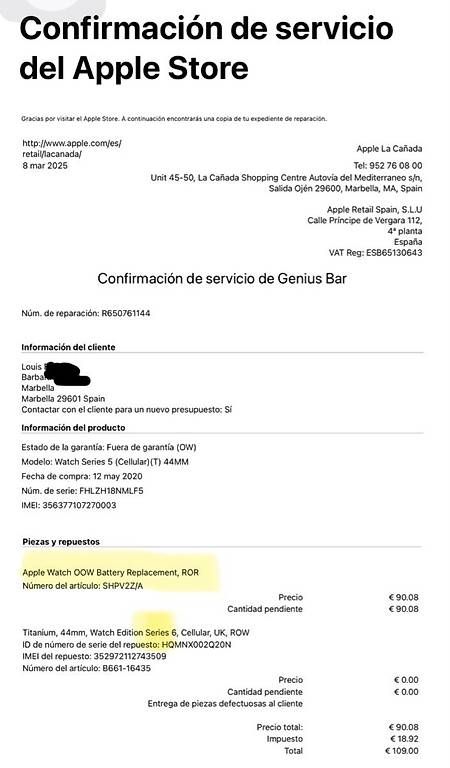 Smartwatch: Apple Watch Titane Cellular batterie changée par Apple 2025 – Usato da YVERDON-LES-BAINS venduto da Lazuli 2