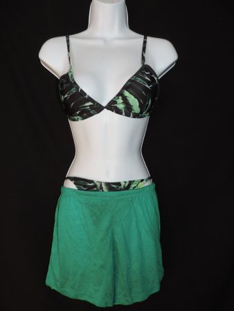 maillot de bain 2 pièces tropical vert noir avec short vert