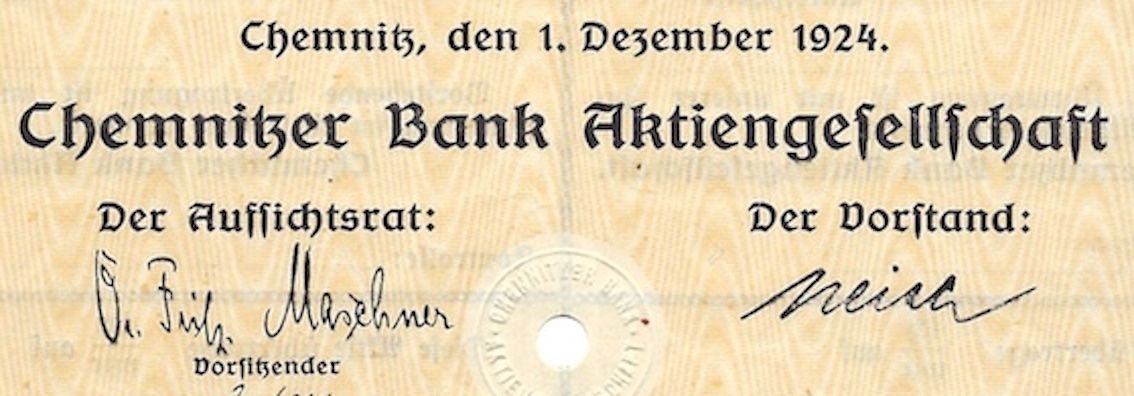 Documenti: Chemnitzer Bank AG, Chemnitz - 1924 – Usato da Solothurn venduto da Sgasche 1