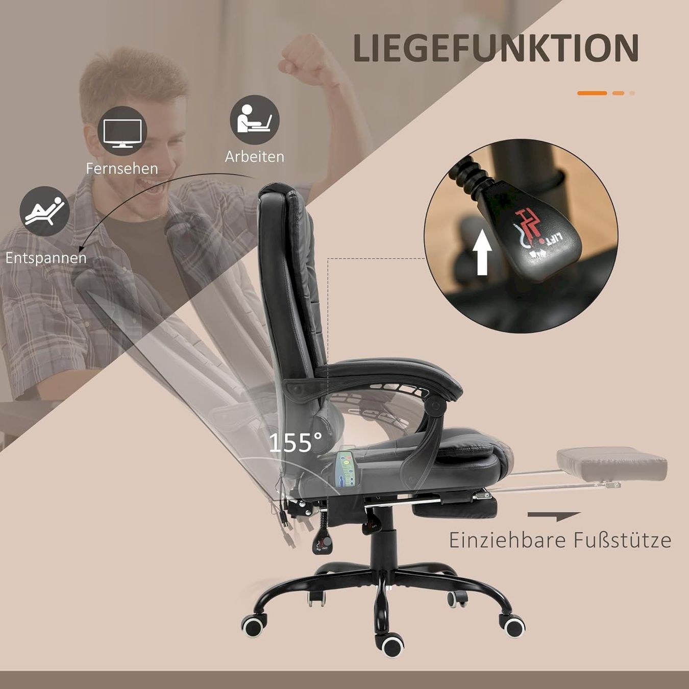 Sedie per ufficio: Bürostuhl mit 7 Punkt Massage schwarz – Nuovo e nell'imballaggio originale da Bottighofen venduto da zaap 4