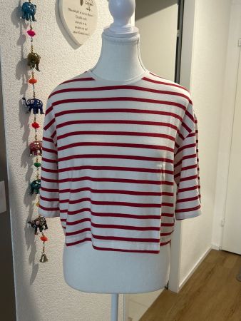 Damen 3/4 Arm Shirt gestreift rot/weiss von H&M Gr. S