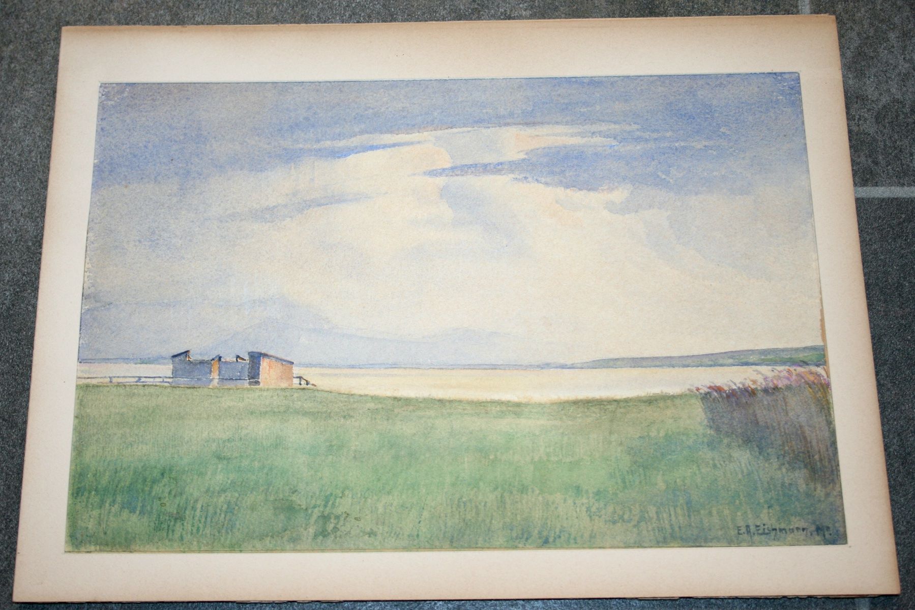 Dipinti: Schweizer Seelandschaft, Aquarell von E. Eichmann, signiert – Usato da Schaffhausen venduto da Kartenprofi