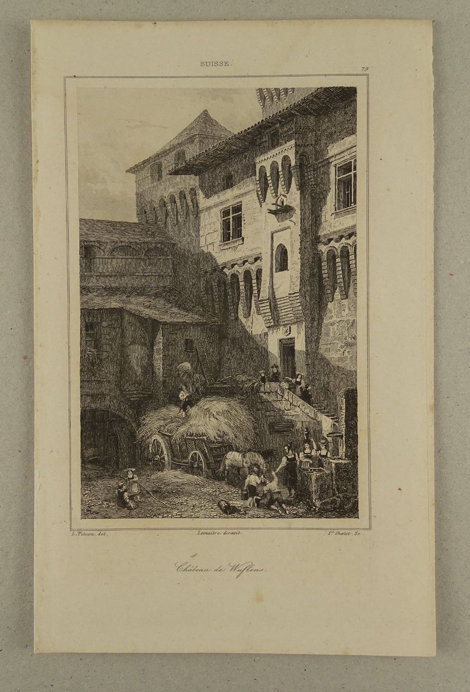 Stiche: CHÂTEAU DE WUFFLENS, STAHLSTICH 1838 – Gebraucht aus Grüningen von Kartensammler 1
