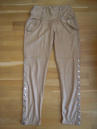 Damen Hose Gr M beige glänzend mit Druckknöpfen