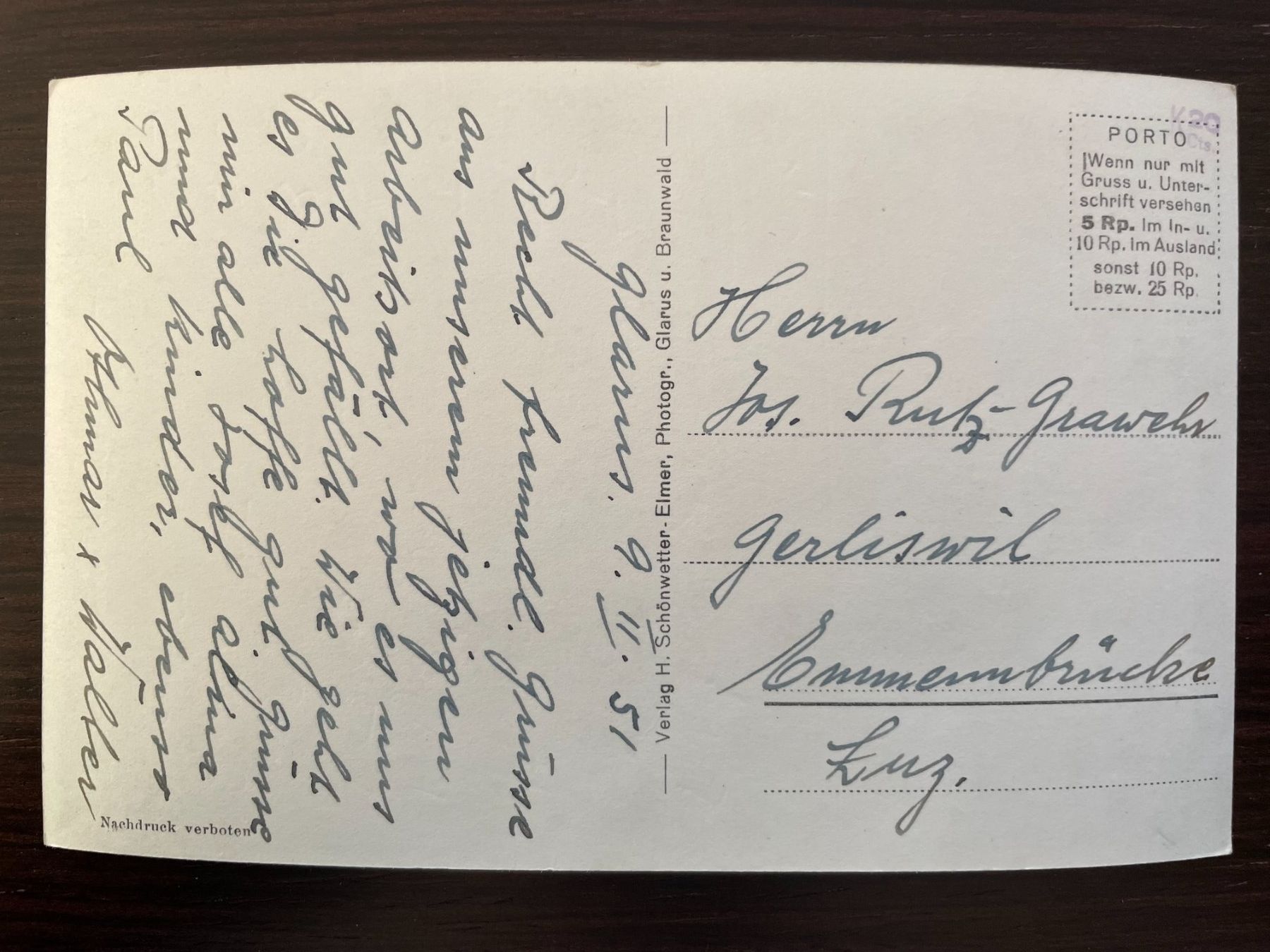 Cartoline postali: ENNENDA (GLARUS) 4 Ansichtskarten, Kirche & Friedhof – Usato da Wald ZH venduto da TLILEF 4