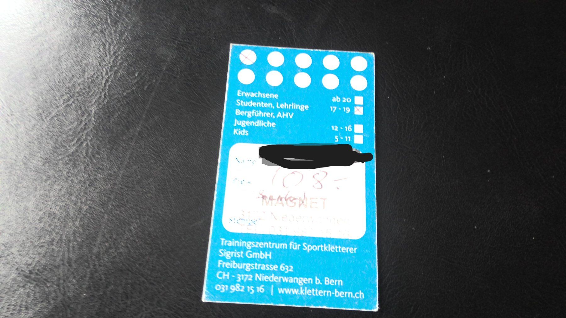 Biglietti: Boulder Ticket Magnet Niederwangen (9Eintritte) – Usato da Worblaufen venduto da casili 2
