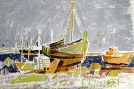 HENRI SCHMID (Swiss 1924-2009) Fischerboote im Hafen, 1955