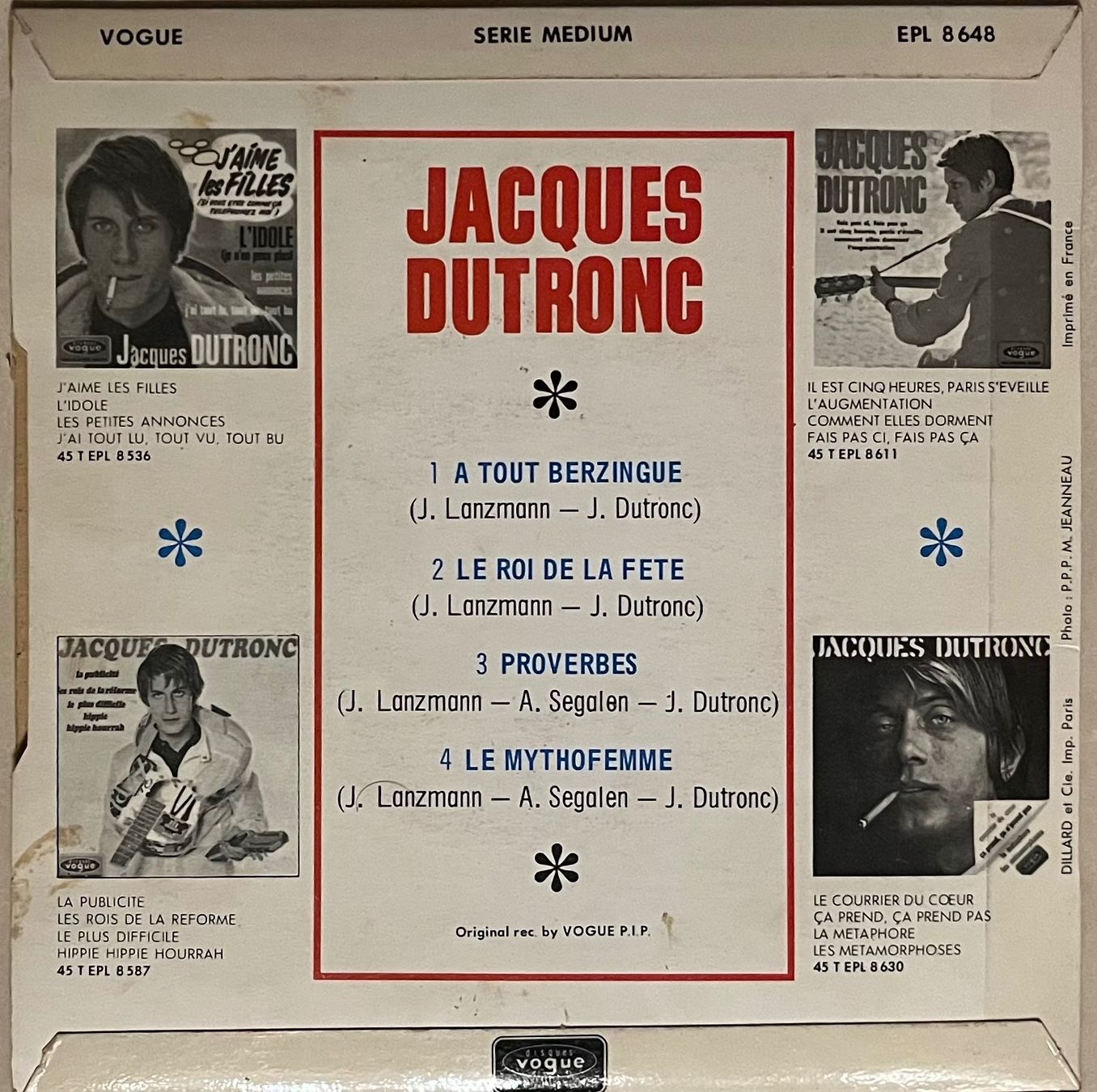Dischi in vinile: JACQUES DUTRONC - A TOUT BERZINQUE / PROVERBES – Usato da Bussigny venduto da vinyl-pas-cher 1