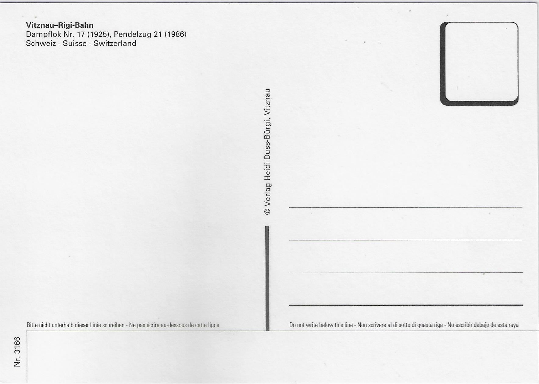 Cartoline postali: Vitznau-Rigi-Bahn - Dampflok Nr. 17 – Usato da Ettingen venduto da Kartenplanet 1