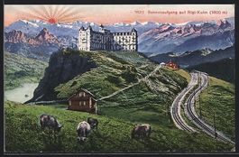 Rigi-Kulm, Hotel mit Kühen bei Sonnenau