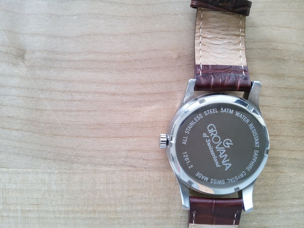 Montres: Grovana, weisses Zifferblatt, braunes Lederband, automatic – Neuf (Voir description) à Aarau par Aarauer65 4