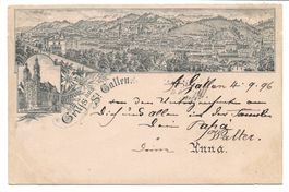 Gruss aus St. Gallen - Stadt - Kloster - Vorläufer-Lito 1896