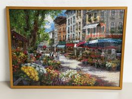 Puzzle (72x52cm) Blumenmarkt Paris in🔝Bilderrahmen aus Holz