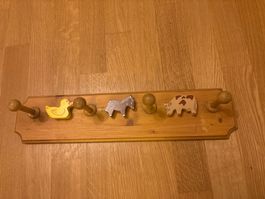 Holzgarderobe Kinder, Ente, Pferd & Kuh